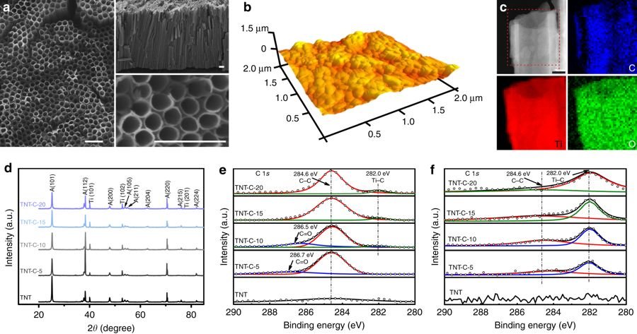 TiO2 nanotubes after direct or alternating current charging