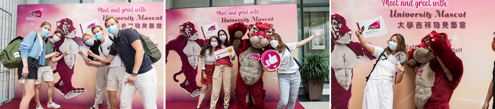 Students and staff grab the chance to take photos with the Mascot.