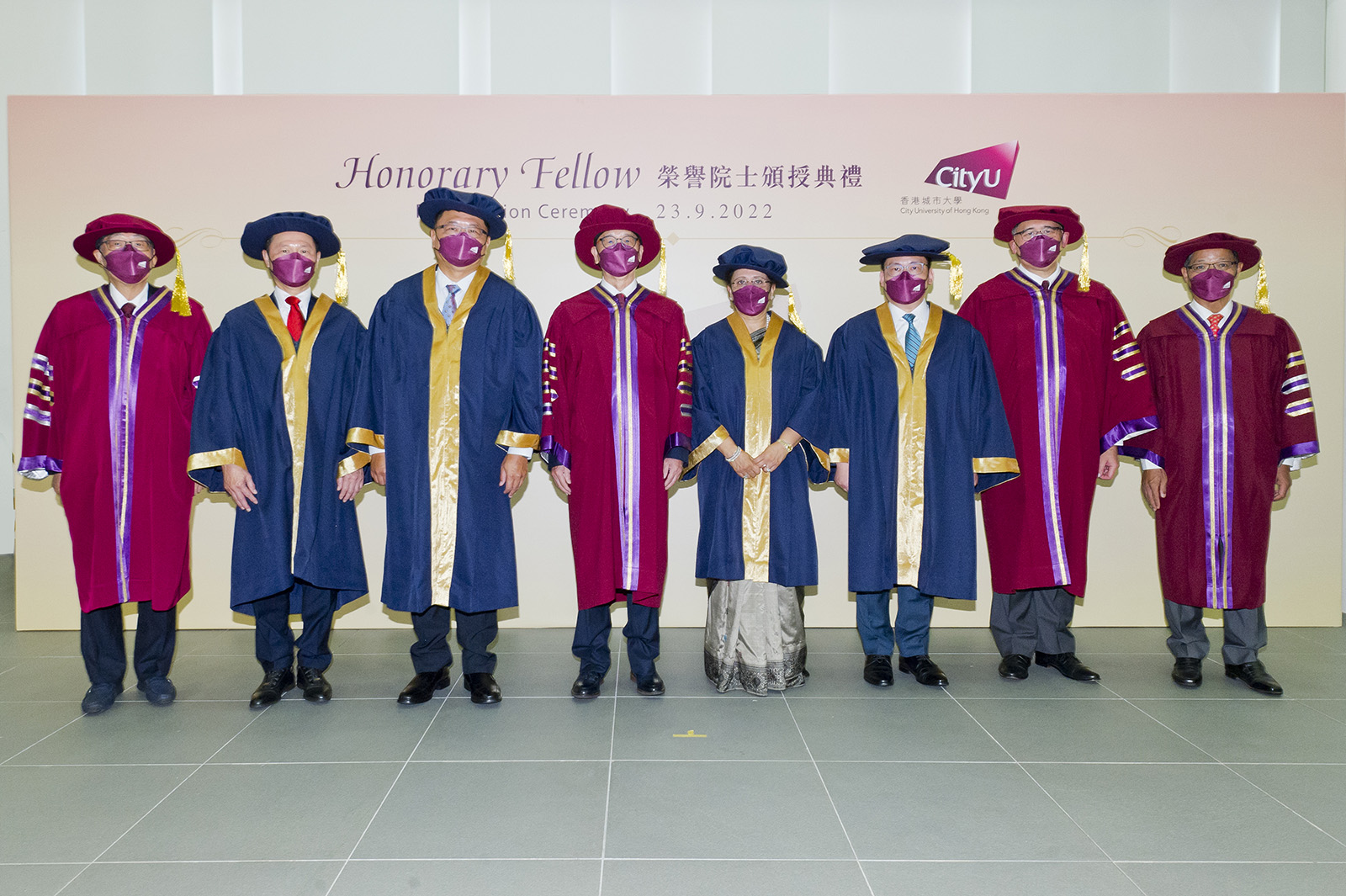 (From left) President Way Kuo, Dr Brian Li Yiu-cheung, Dr Sunny Chai Ngai-chiu, Dr Chung Shui-ming, Mrs Indra Banga, Dr Gary Cheng Faat-ting, Mr Lester Garson Huang, Mr Charles Chin Ying-on.