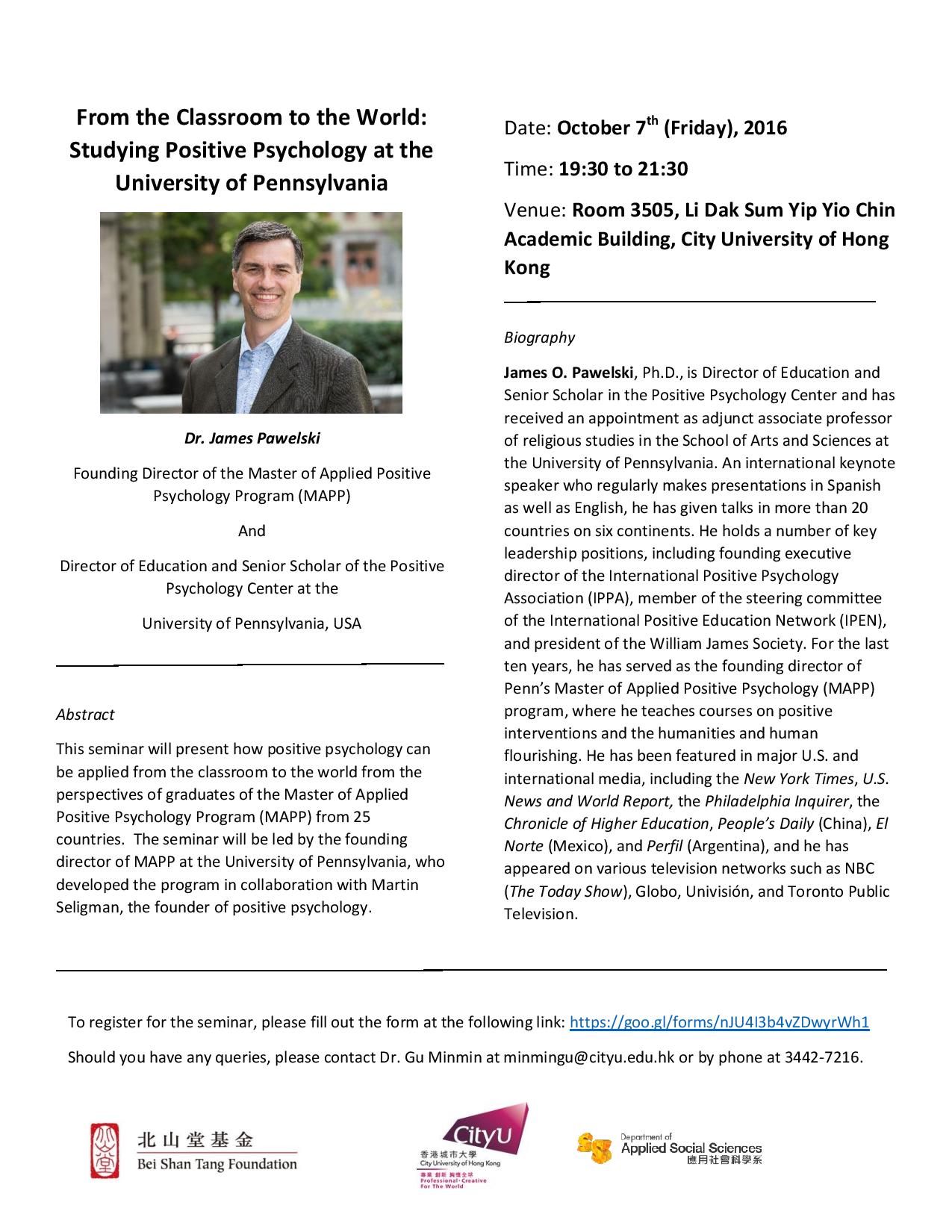 seminar From the Classroom to the World: Studying Positive Psychology at the University of Pennsylvania